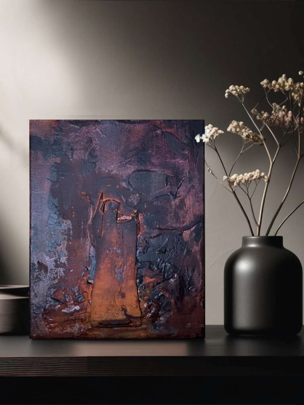 Wabi-Sabi Wall Art, Earthy Mixed Media Painting - Unyielding Echoes 1